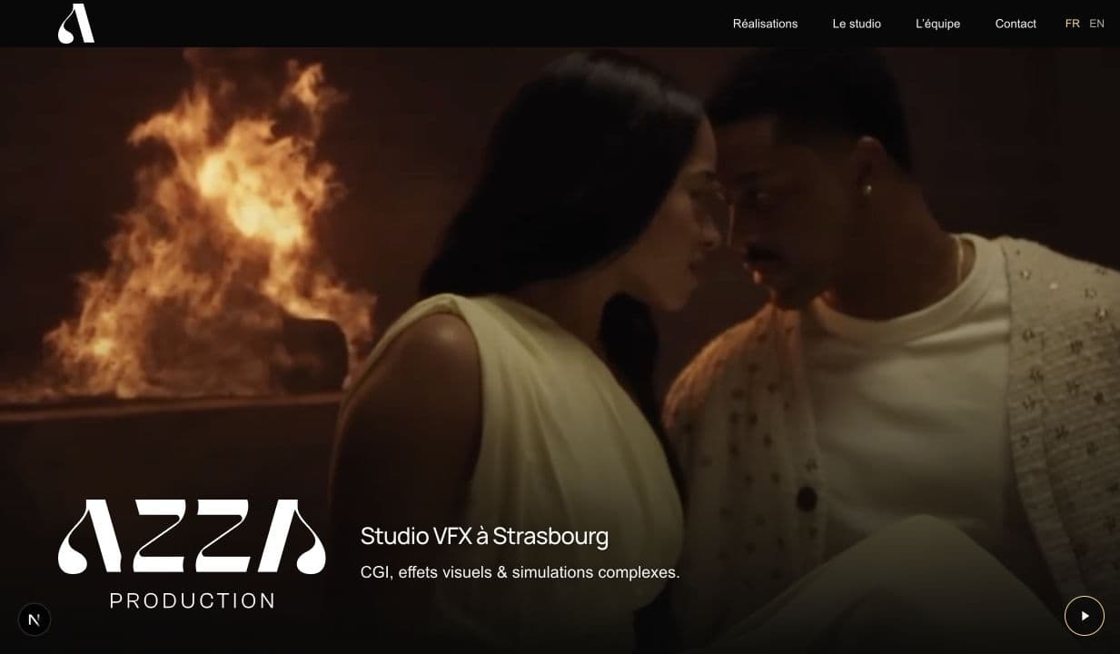 Accueil du site AzzaProd avec fond vidéo, logo et navigation.